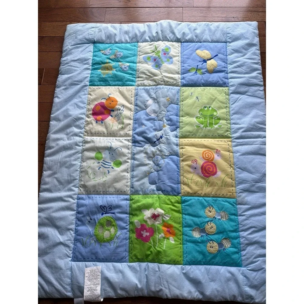 Vtg 2000s Carters Baby Patchwork Crib Comforter Don't Let The Bed Bugs Bite